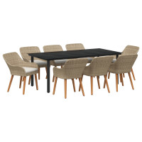 Produktbild för Trädgårdsmöbelset med kudde 9 pcs Beige konstrotting