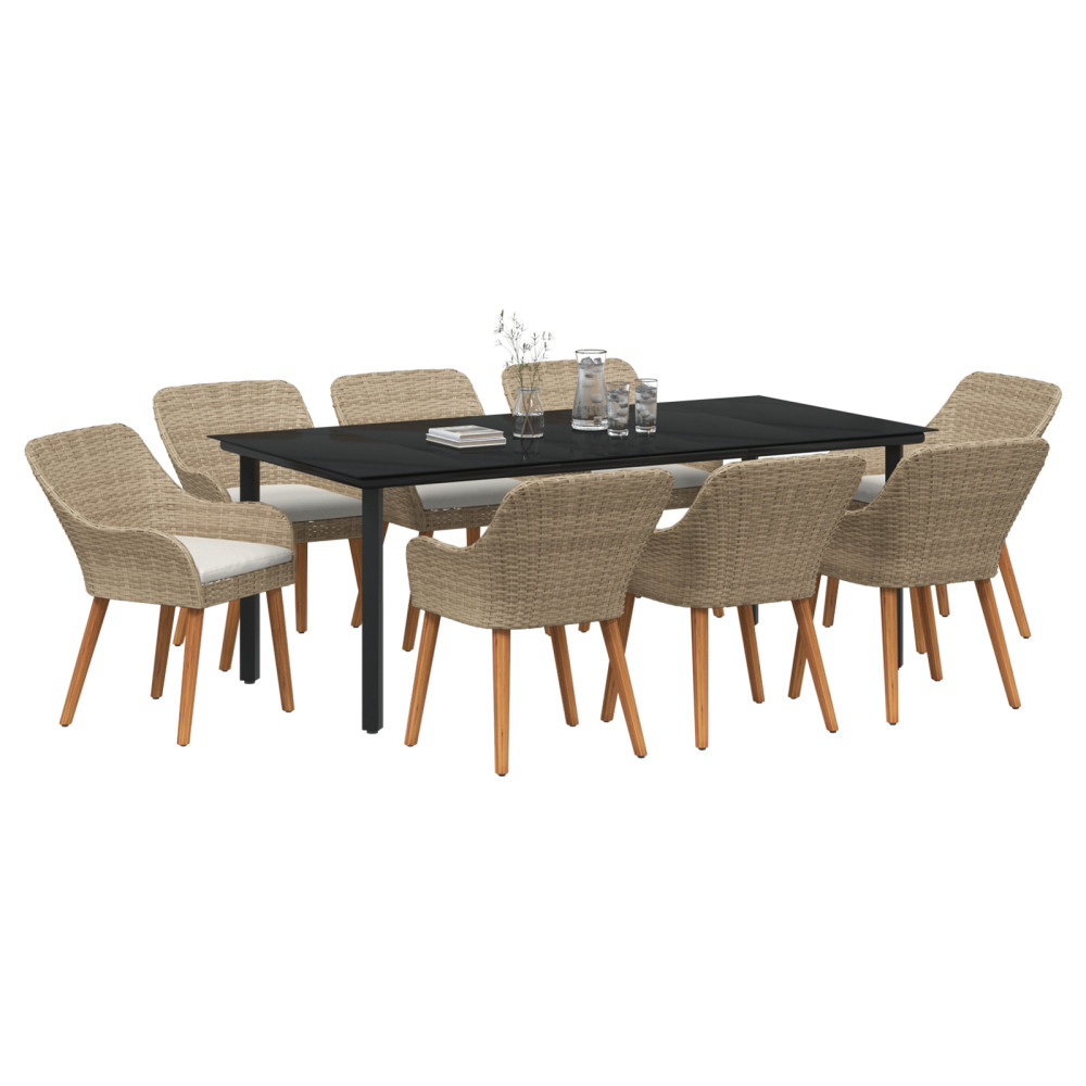 Produktbild för Trädgårdsmöbelset med kudde 9 pcs Beige konstrotting