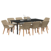 Produktbild för Trädgårdsmöbelset med kudde 9 pcs Beige konstrotting