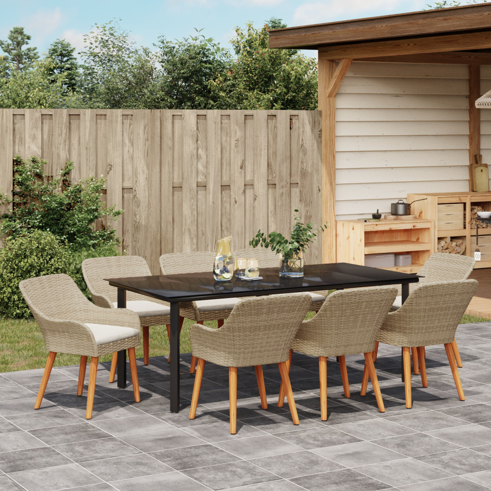 Produktbild för Trädgårdsmöbelset med kudde 9 pcs Beige konstrotting