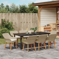 Produktbild för Trädgårdsmöbelset med kudde 9 pcs Beige konstrotting