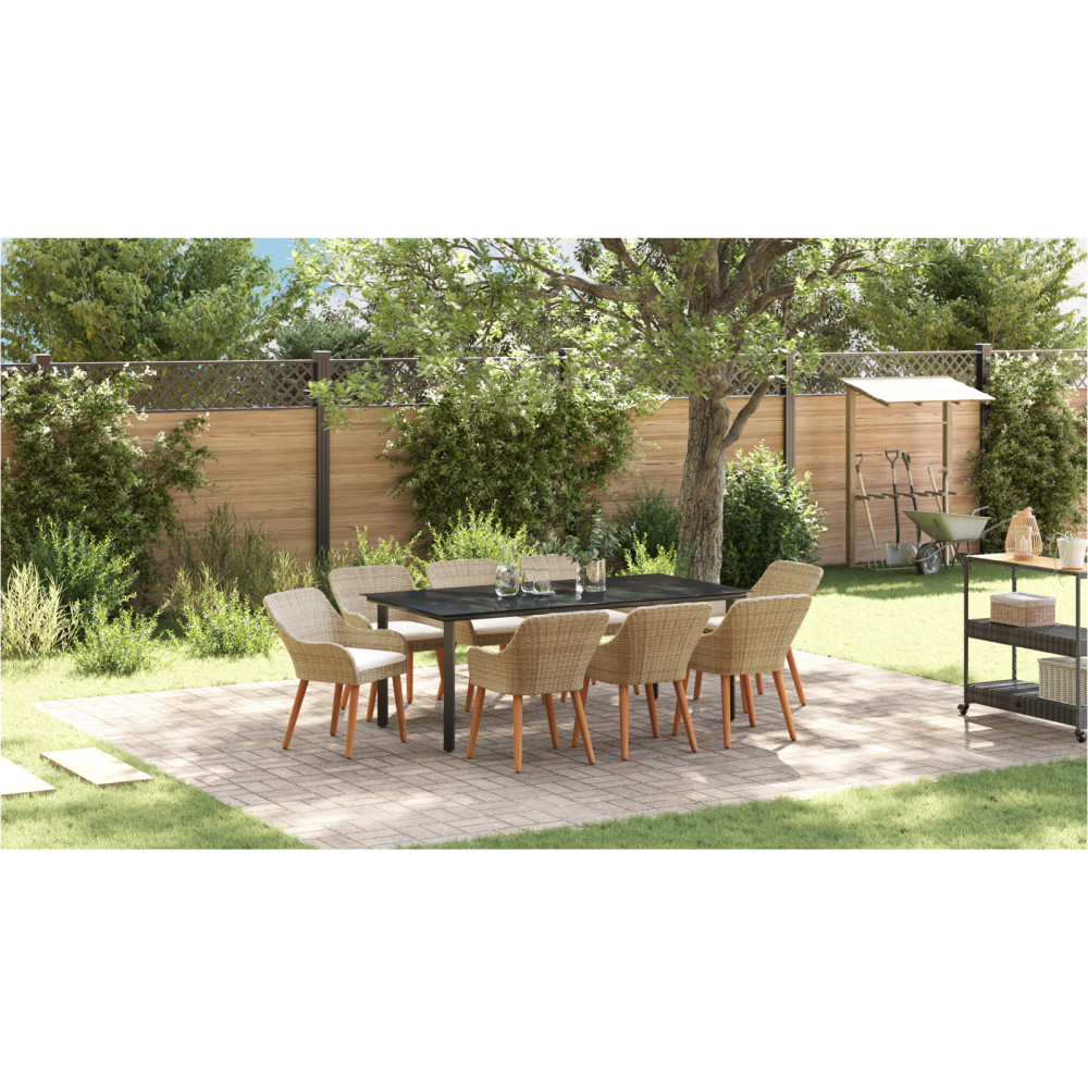 Produktbild för Trädgårdsmöbelset med kudde 9 pcs Beige konstrotting