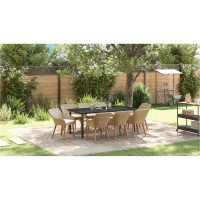 Produktbild för Trädgårdsmöbelset med kudde 9 pcs Beige konstrotting