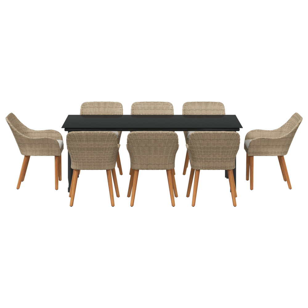 Produktbild för Trädgårdsmöbelset med kudde 9 pcs Beige konstrotting