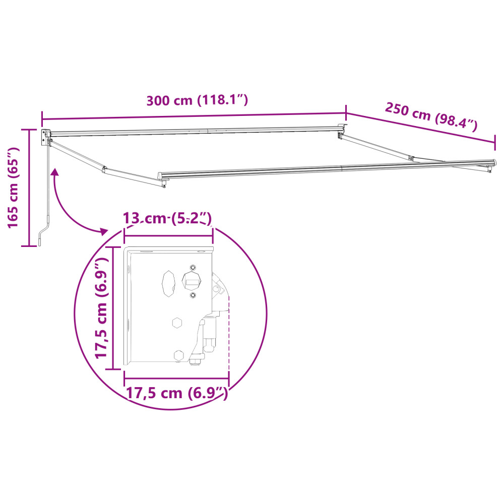 Produktbild för Utdragbar markis Ljusgrå 300 x 250 x 165 cm