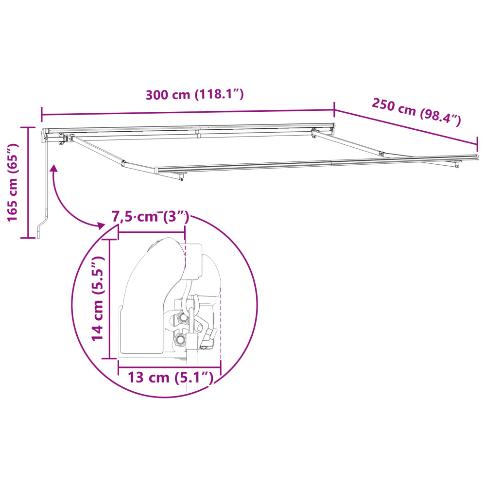Produktbild för Utdragbar markis Röd 300 x 250 x 165 cm Polyester och aluminium