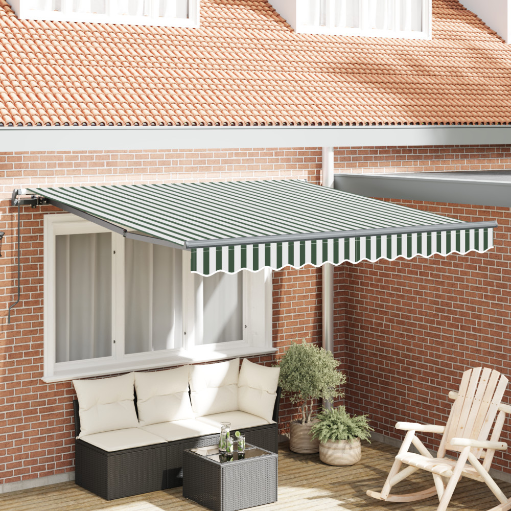 Produktbild för Utdragbar markis Grön och Vit 300 x 250 cm