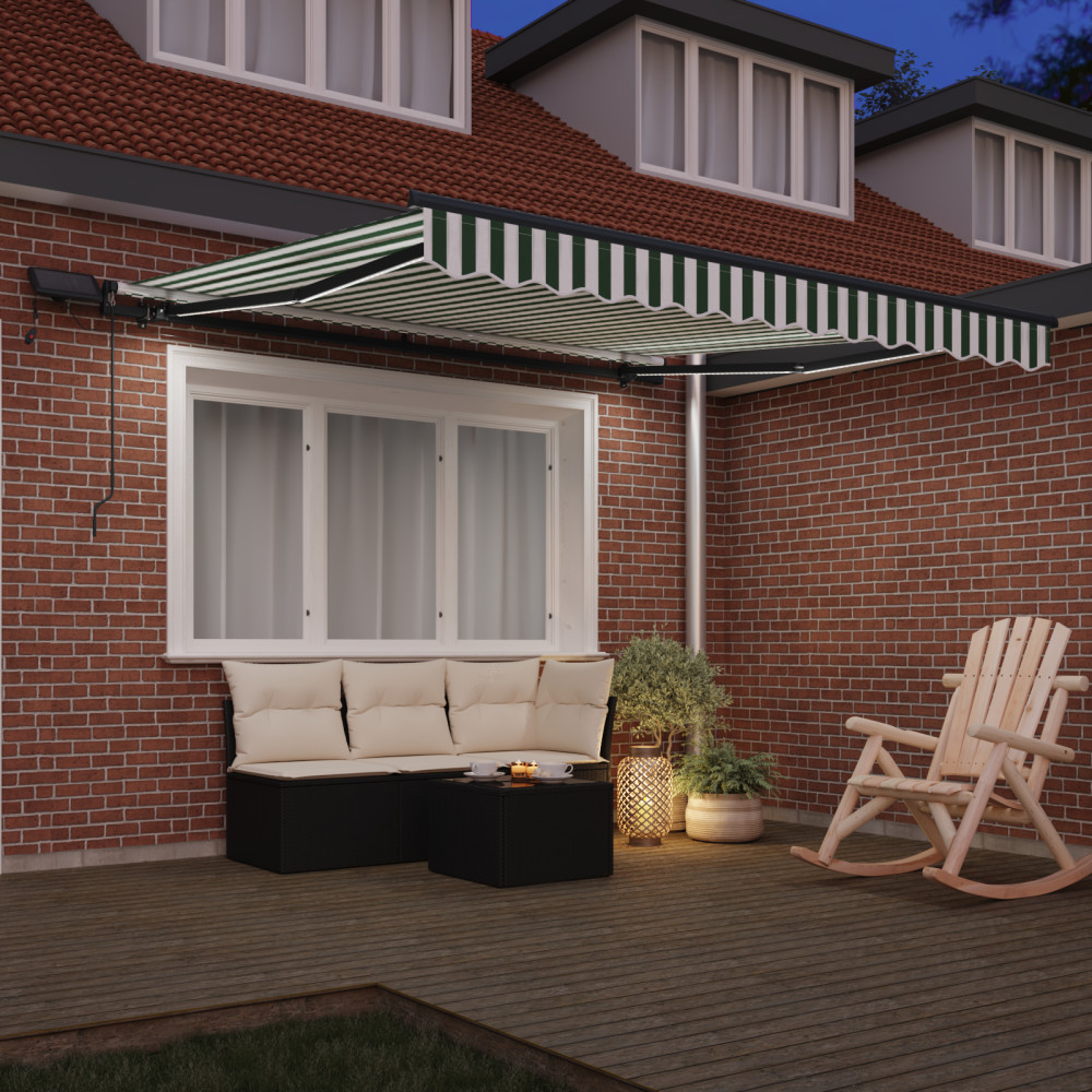 Produktbild för Utdragbar markis Grön och Vit 300 x 250 cm Duk och Aluminium