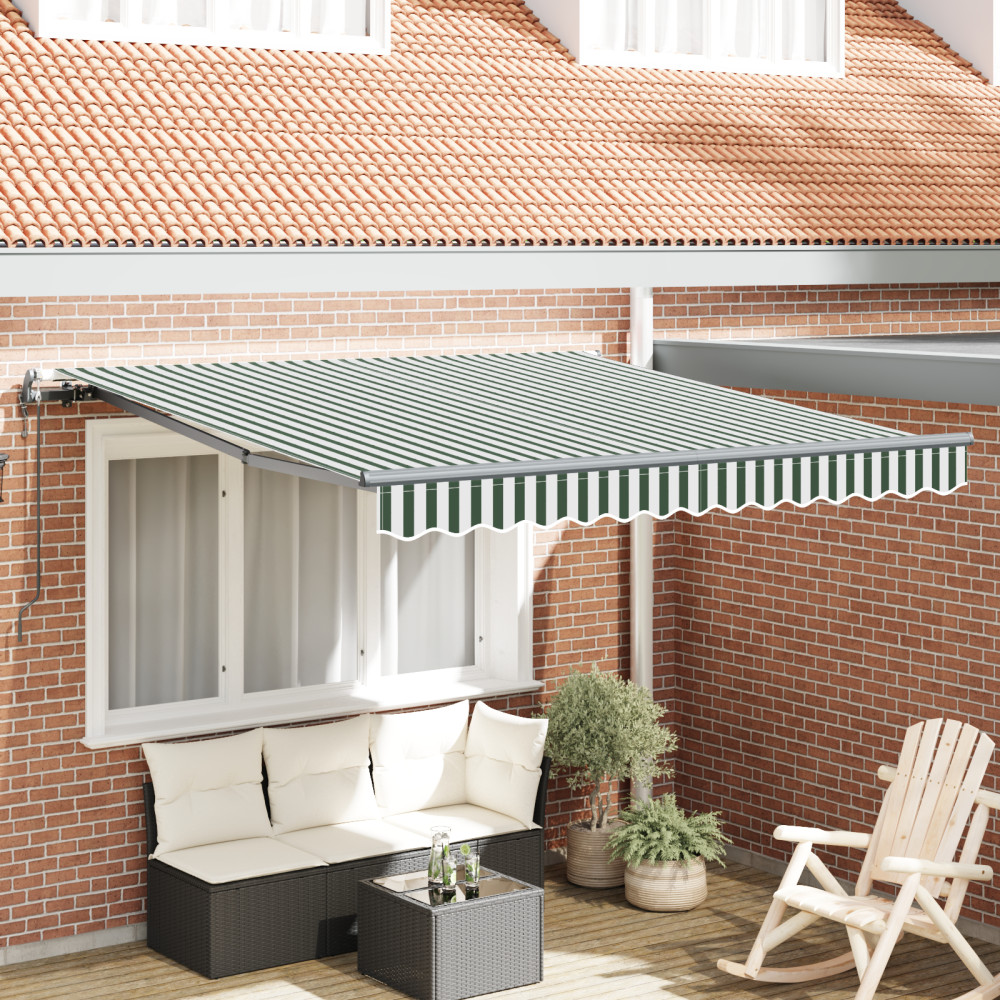 Produktbild för Utdragbar markis Grön och Vit 300 x 250 cm Duk och Aluminium