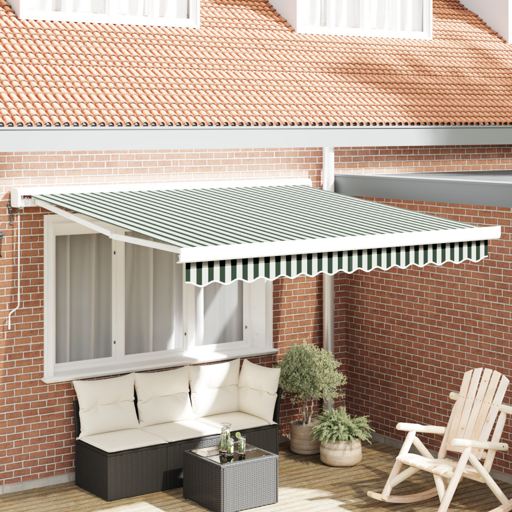 Produktbild för Utdragbar markis Grön och Vit 300 x 250 x 165 cm Tyg och Metall