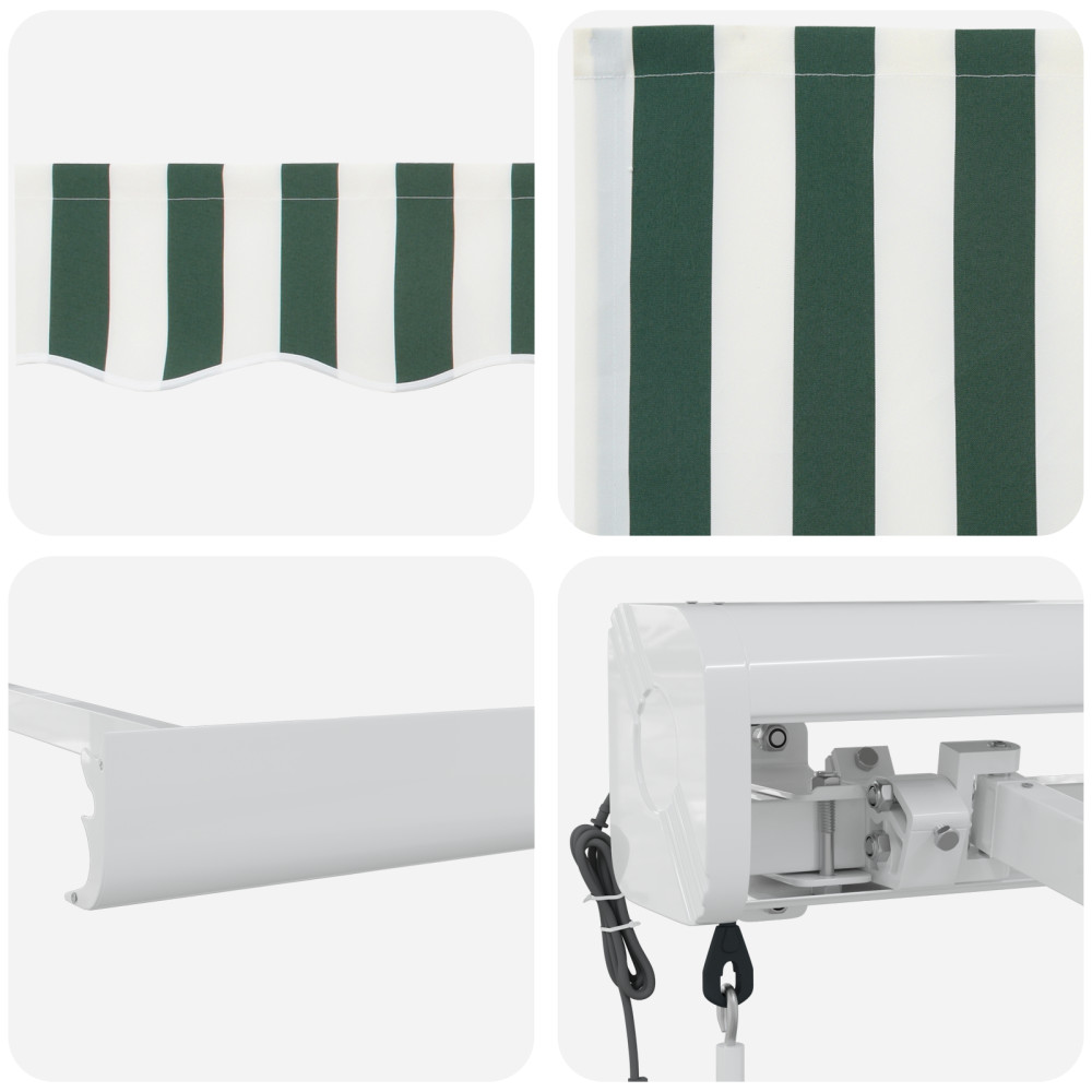 Produktbild för Utdragbar markis Grön och Vit 300 x 250 x 165 cm Tyg och Metall