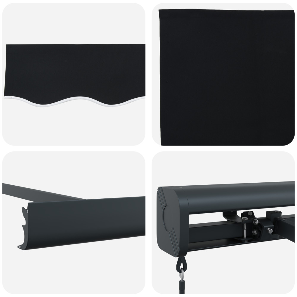 Produktbild för Utdragbar markis Svart 350 x 250 cm Canvas och Aluminium