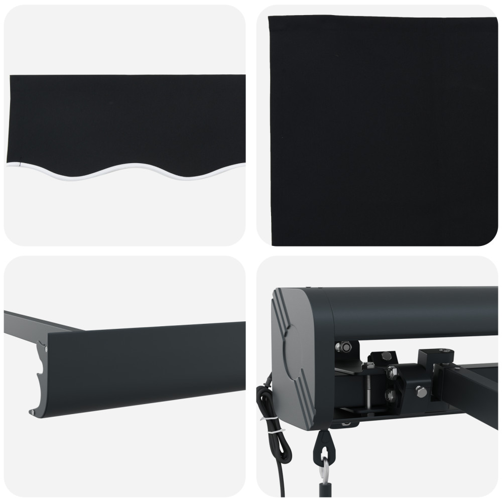 Produktbild för Utdragbar markis Svart 350 x 250 x 165 cm Tyg och Metall
