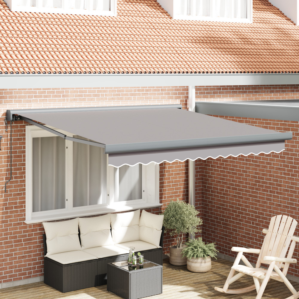 Produktbild för Utdragbar markis Ljusgrå 350 x 250 x 165 cm Tyg och Metall
