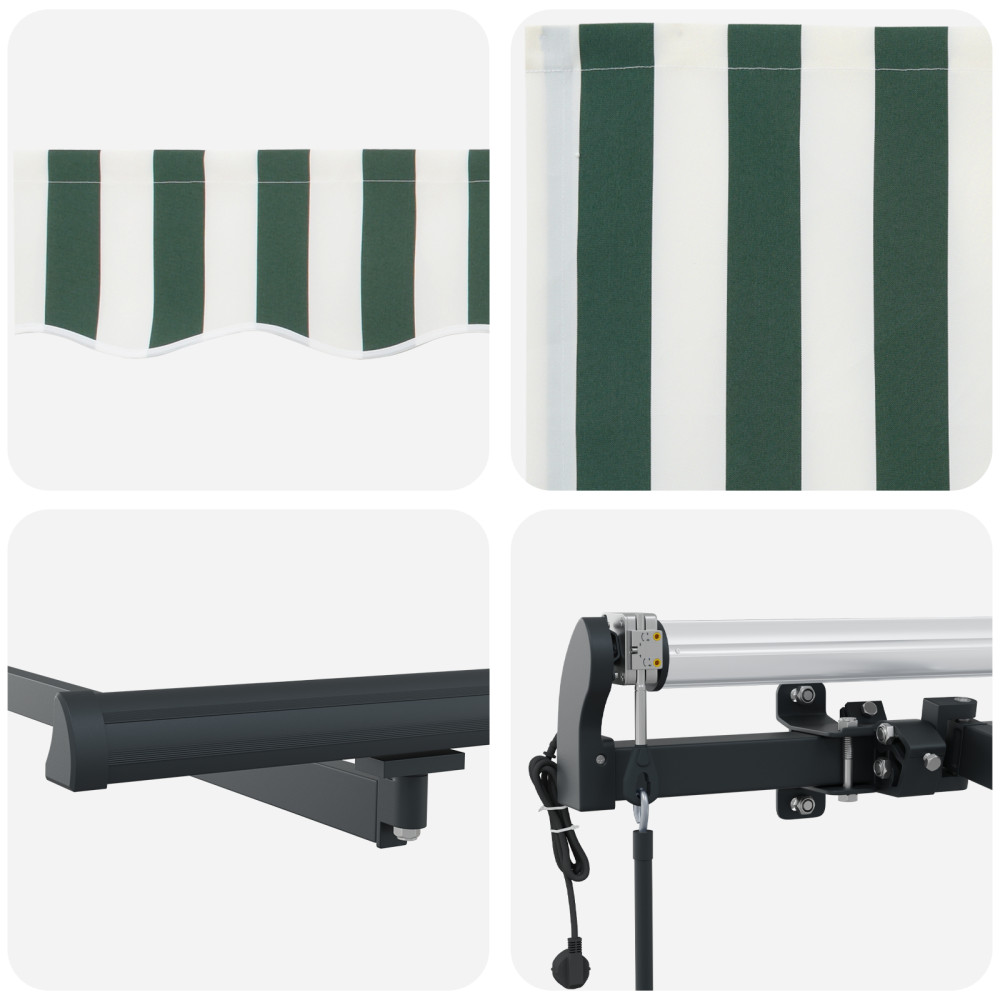 Produktbild för Utdragbar markis Grön och Vit 350 x 250 cm Duk och Aluminium