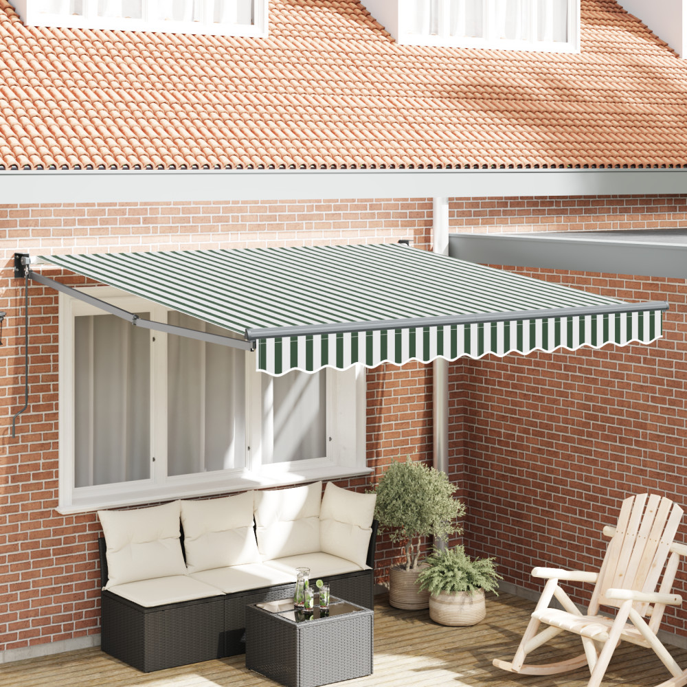 Produktbild för Utdragbar markis Grön och Vit 350 x 250 cm