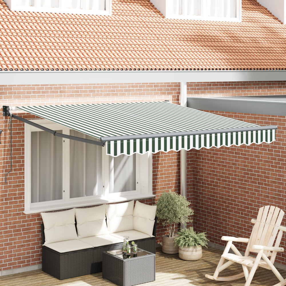 Produktbild för Markis Grön och Vit 350 x 250 cm Polyester och metall