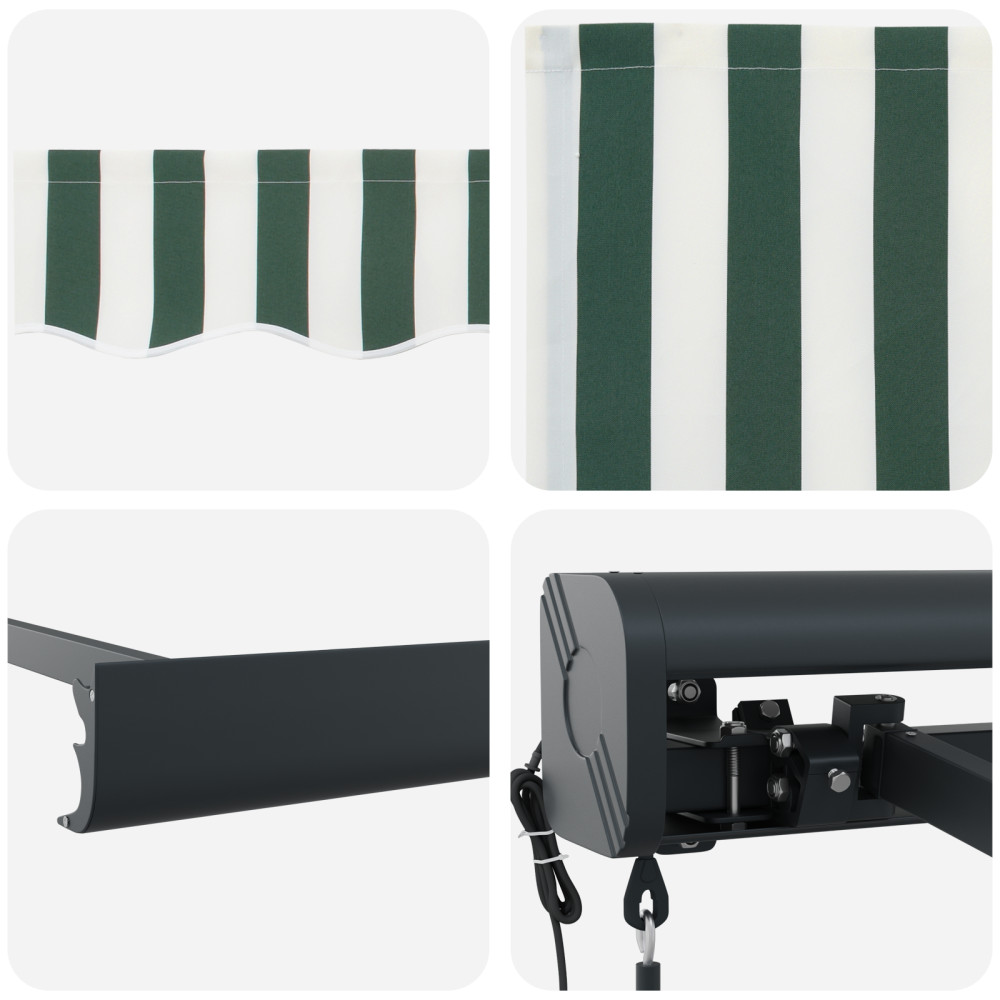 Produktbild för Utdragbar markis Grön och Vit 350 x 250 x 165 cm Tyg och Metall