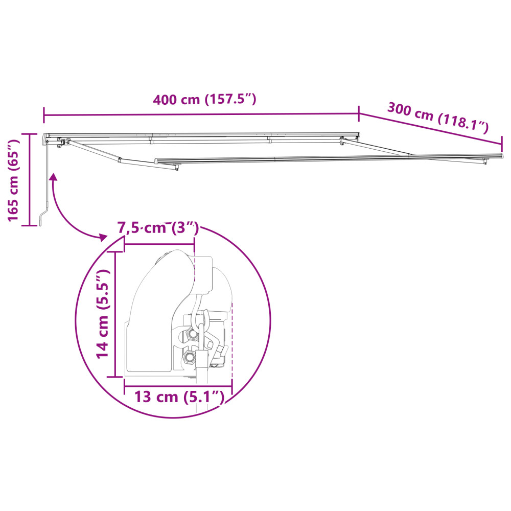 Produktbild för Utdragbar markis Grön och Vit 400 × 300 cm