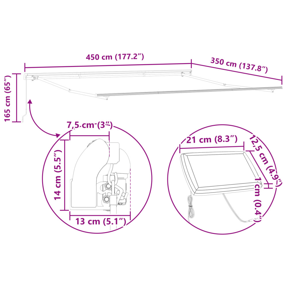 Produktbild för Utdragbar markis Vit 450 × 350 cm Duk och Aluminium