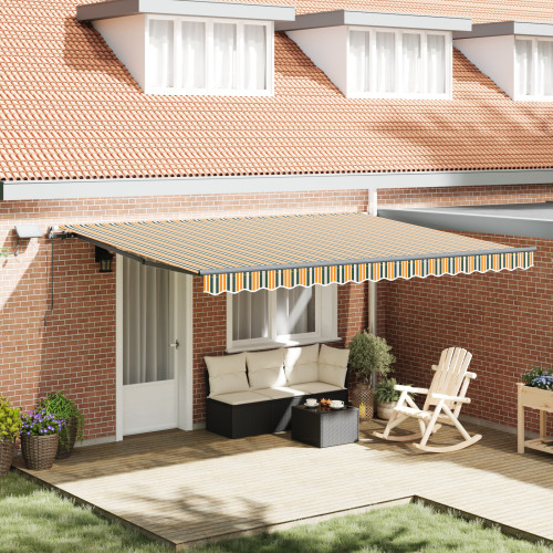 vidaXL Utdragbar markis Grön och gul 450 × 350 cm Duk och Aluminium