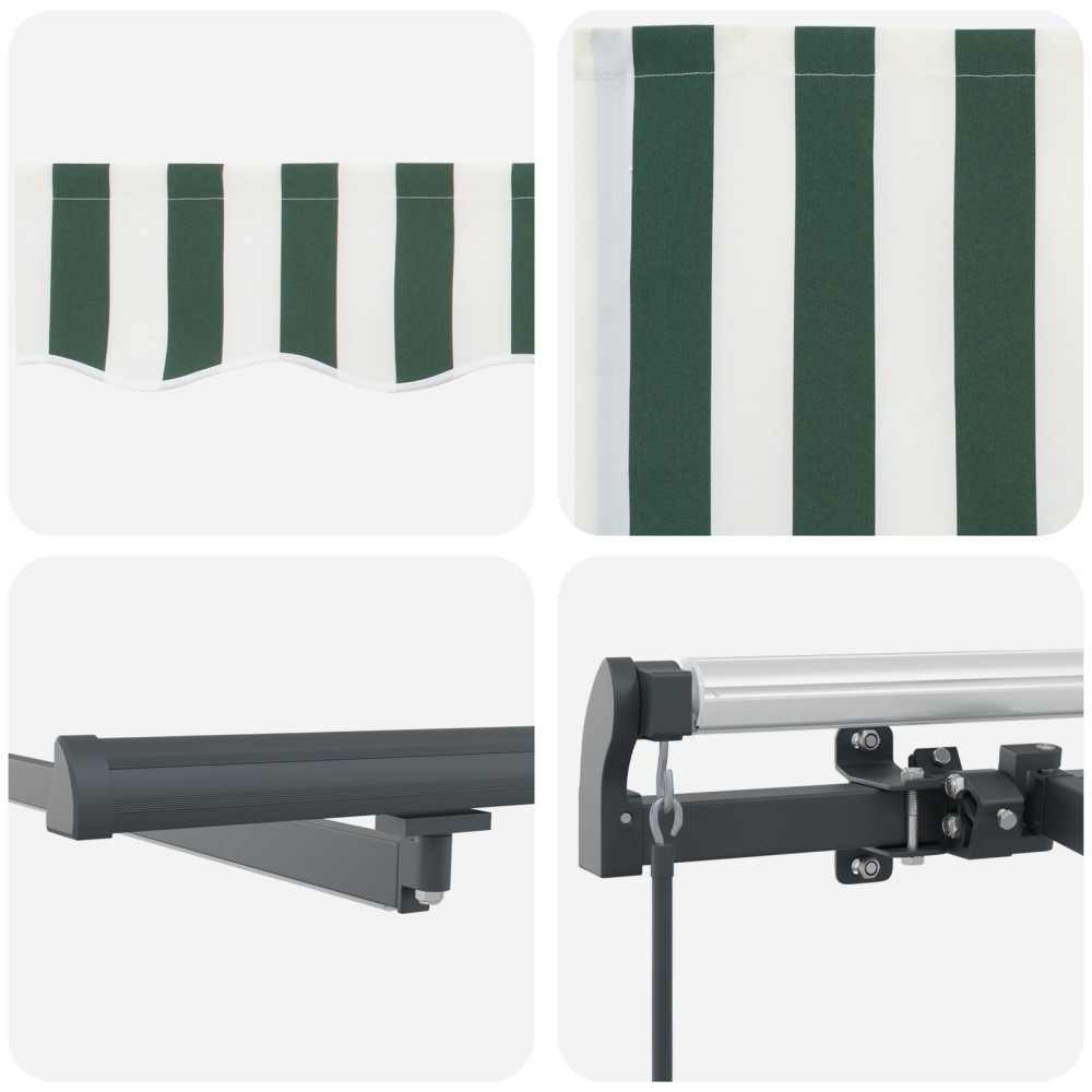 Produktbild för Utdragbar markis Grön och Vit 450 × 350 cm Duk och Aluminium