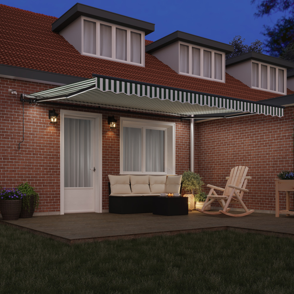 Produktbild för Utdragbar markis Grön och Vit 450 × 350 cm Polyester