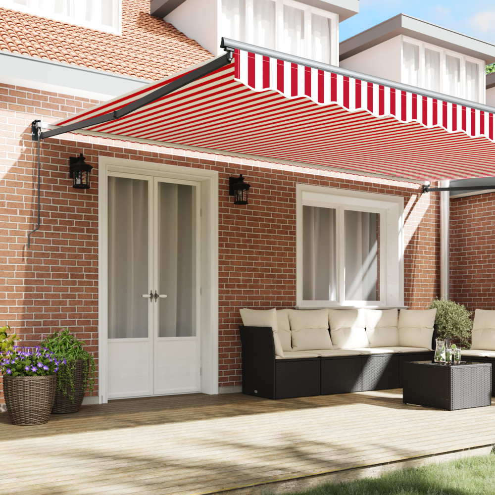 Produktbild för Utdragbar markis Röd och Vit 500 x 300 x 165 cm