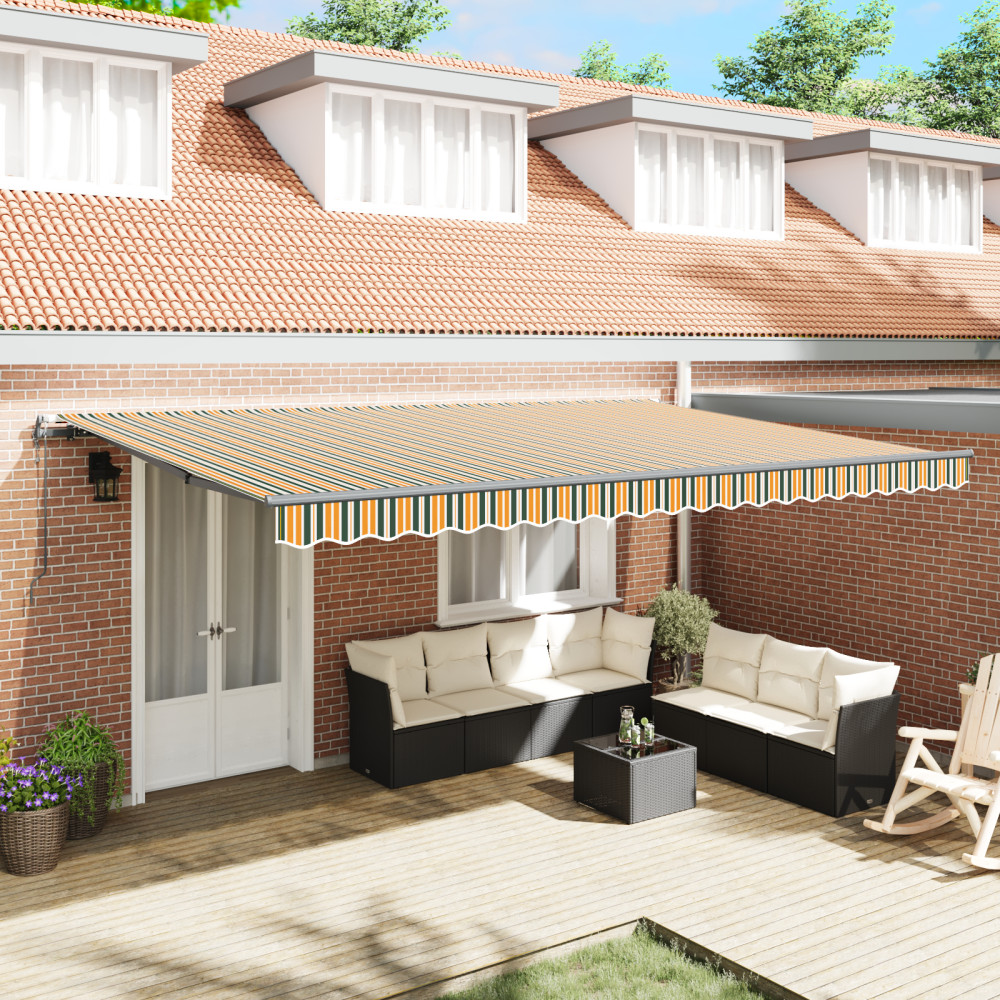 Produktbild för Utdragbar markis Grön och gul 500 × 300 cm Duk och Aluminium