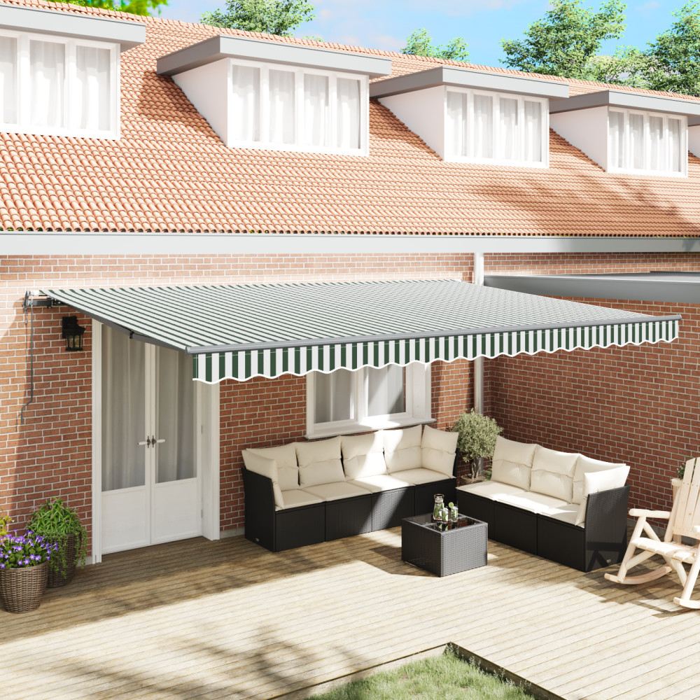 Produktbild för Utdragbar markis Grön och Vit 500 × 300 cm Duk och Aluminium