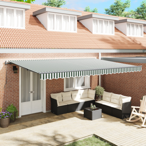 vidaXL Utdragbar markis Grön och Vit 500 × 300 cm Duk och Aluminium