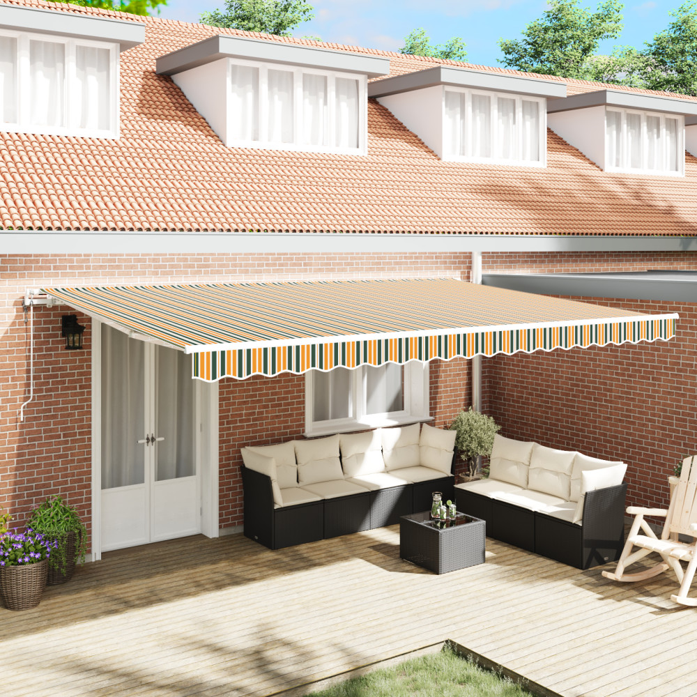 Produktbild för Utdragbar markis Grön och gul 500 × 350 cm Duk och Aluminium