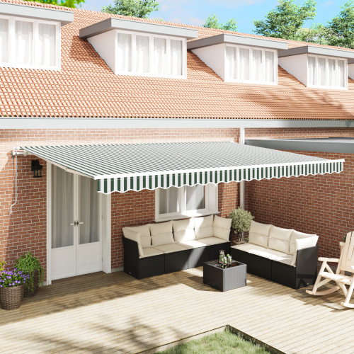 vidaXL Utdragbar markis Grön och Vit 500 × 350 cm Duk och Aluminium