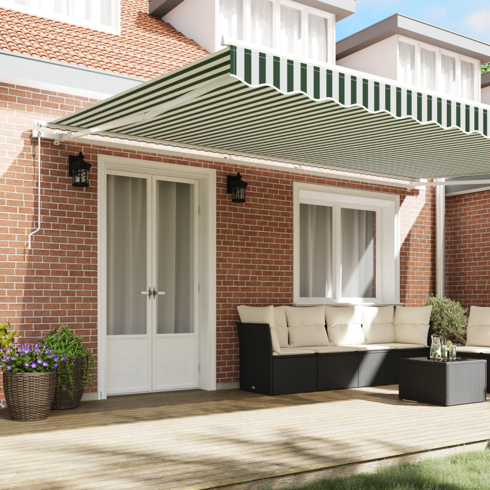 Produktbild för Utdragbar markis Grön och Vit 500 × 350 cm Duk och Aluminium
