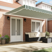 Produktbild för Utdragbar markis Grön och Vit 500 × 350 cm Duk och Aluminium