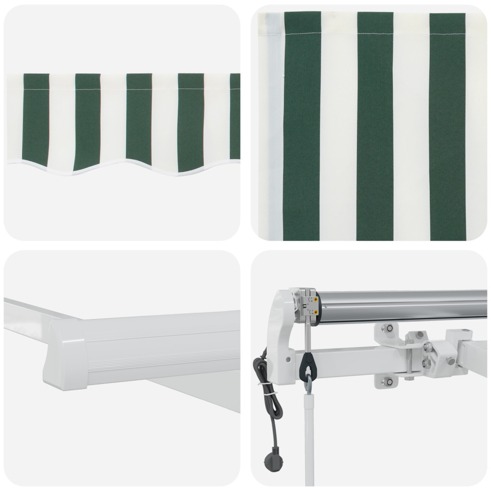 Produktbild för Utdragbar markis Grön och Vit 500 × 350 cm Duk och Aluminium