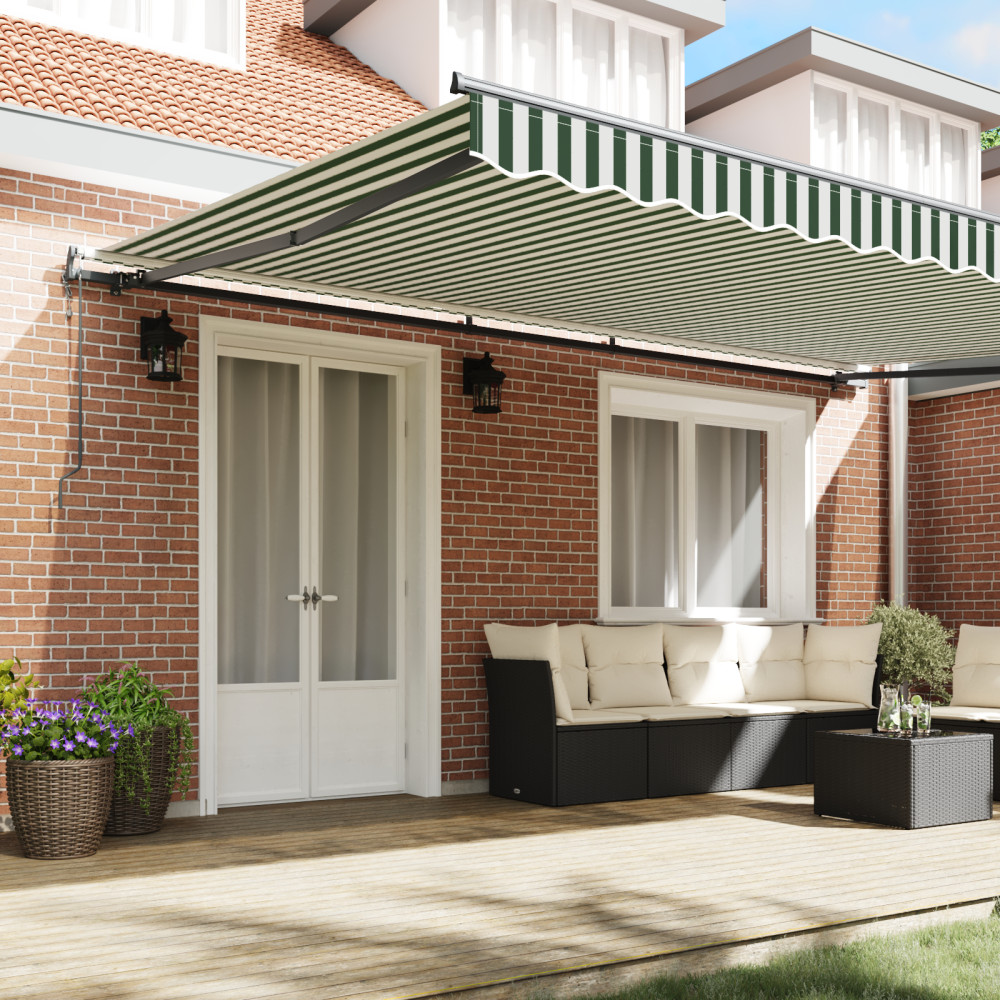 Produktbild för Utdragbar markis Grön och Vit 500 × 350 cm Duk och Aluminium
