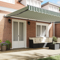 Produktbild för Utdragbar markis Grön och Vit 500 × 350 cm Duk och Aluminium