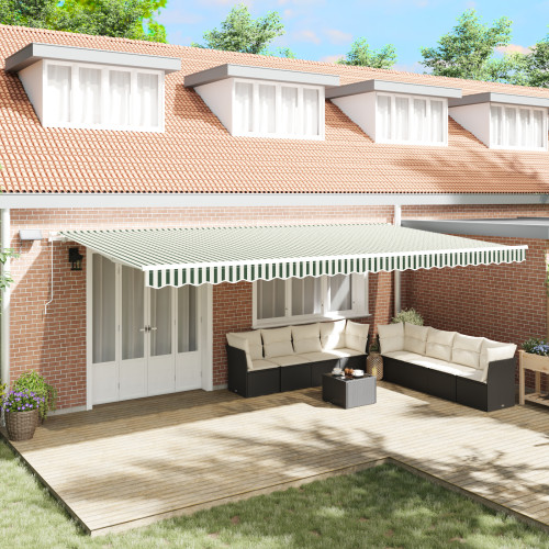 vidaXL Utdragbar markis Grön och Vit 600 × 300 cm Duk och Aluminium