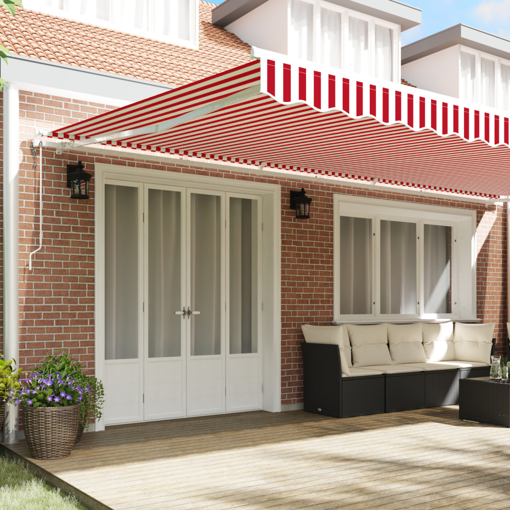 Produktbild för Utdragbar markis Röd och Vit 600 × 350 cm Duk och Aluminium