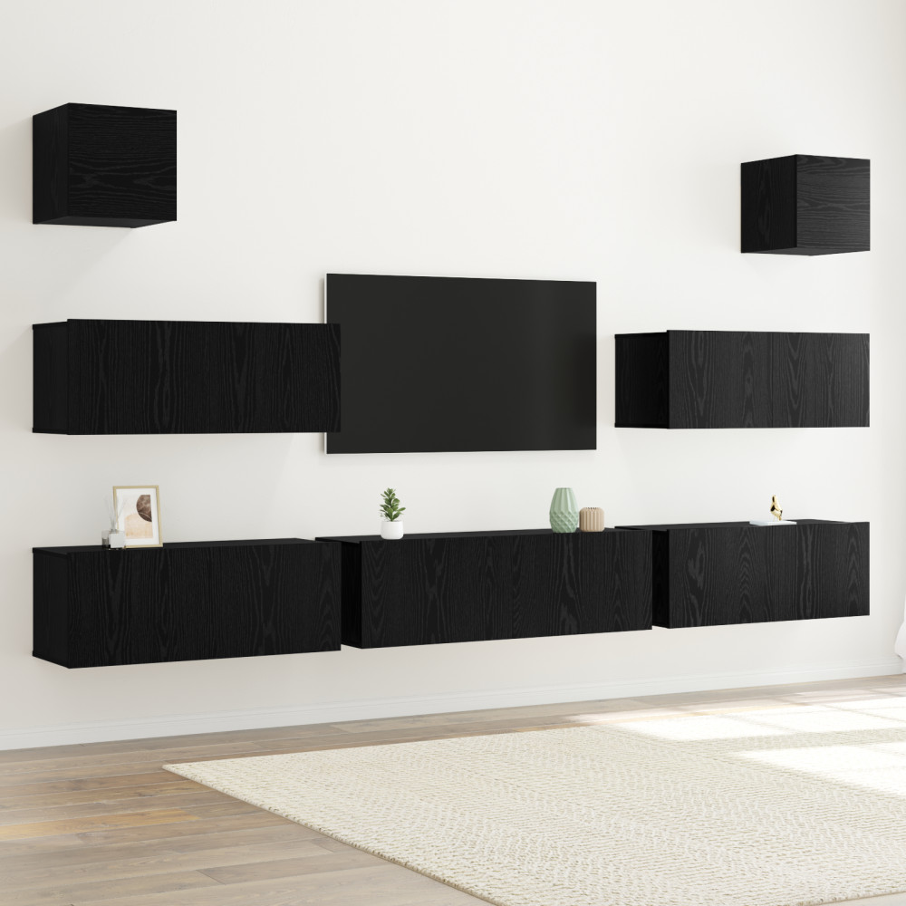 Produktbild för TV-bänkset 7 pcs Svart Ek 100 x 30 x 30 cm Konstruerat trä