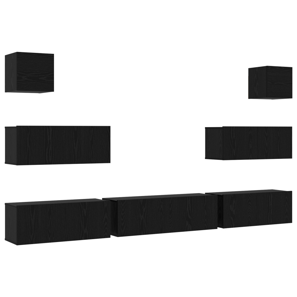 Produktbild för TV-bänkset 7 pcs Svart Ek 100 x 30 x 30 cm Konstruerat trä