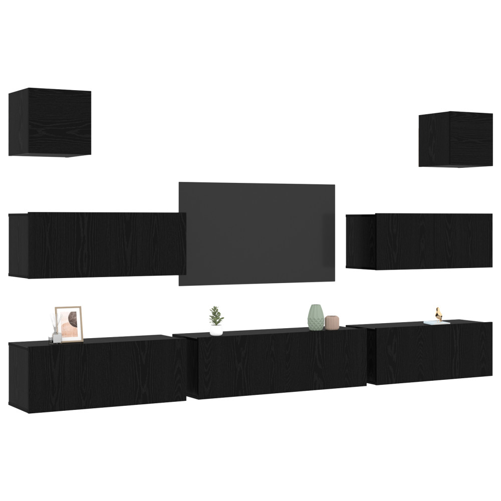 Produktbild för TV-bänkset 7 pcs Svart Ek 100 x 30 x 30 cm Konstruerat trä