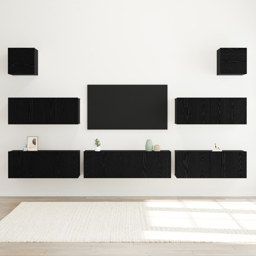 Produktbild för TV-bänkset 7 pcs Svart Ek 100 x 30 x 30 cm Konstruerat trä