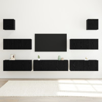 Produktbild för TV-bänkset 7 pcs Svart Ek 100 x 30 x 30 cm Konstruerat trä