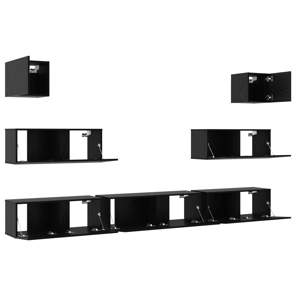 Produktbild för TV-bänkset 7 pcs Svart Ek 100 x 30 x 30 cm Konstruerat trä