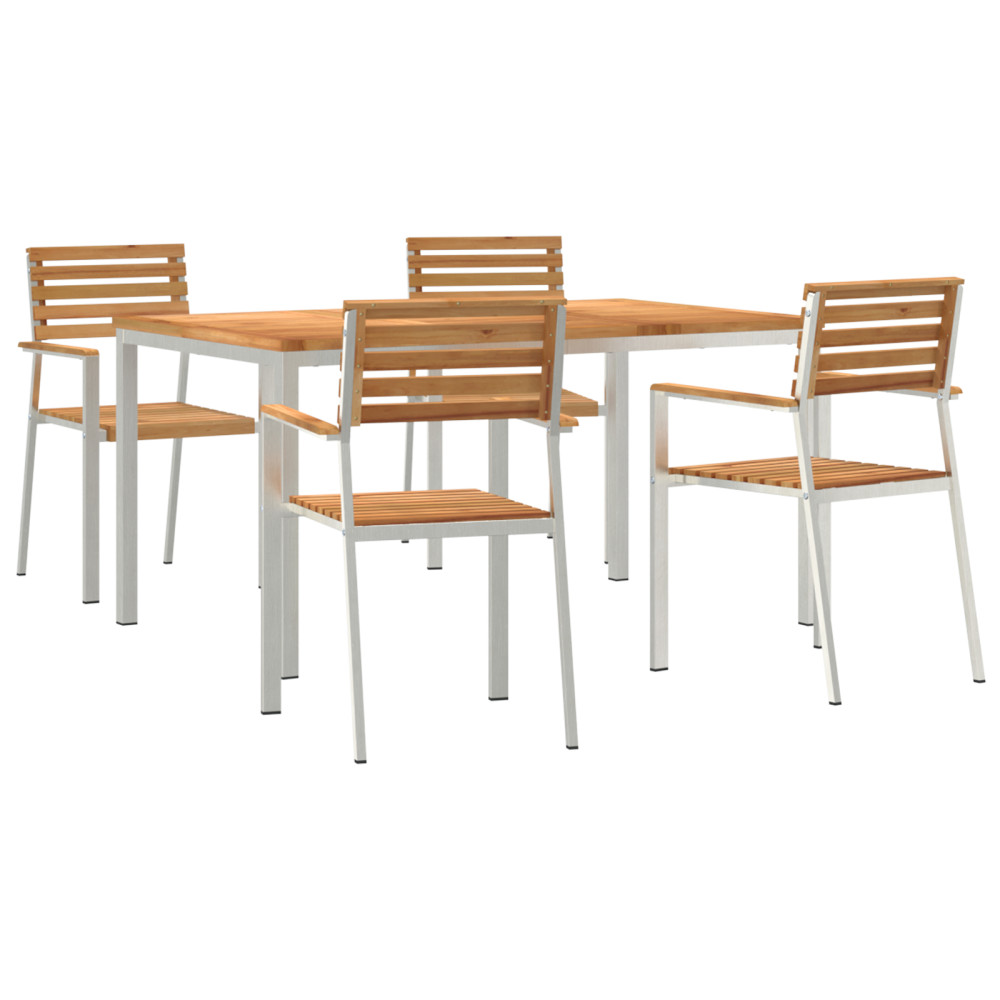 Produktbild för Trädgårdsmöbelset 5 pcs Massivt teakträ och rostfritt stål