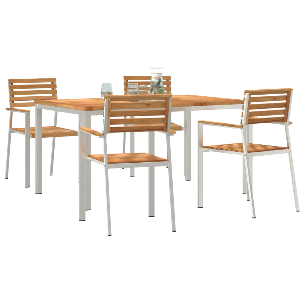 Produktbild för Trädgårdsmöbelset 5 pcs Massivt teakträ och rostfritt stål