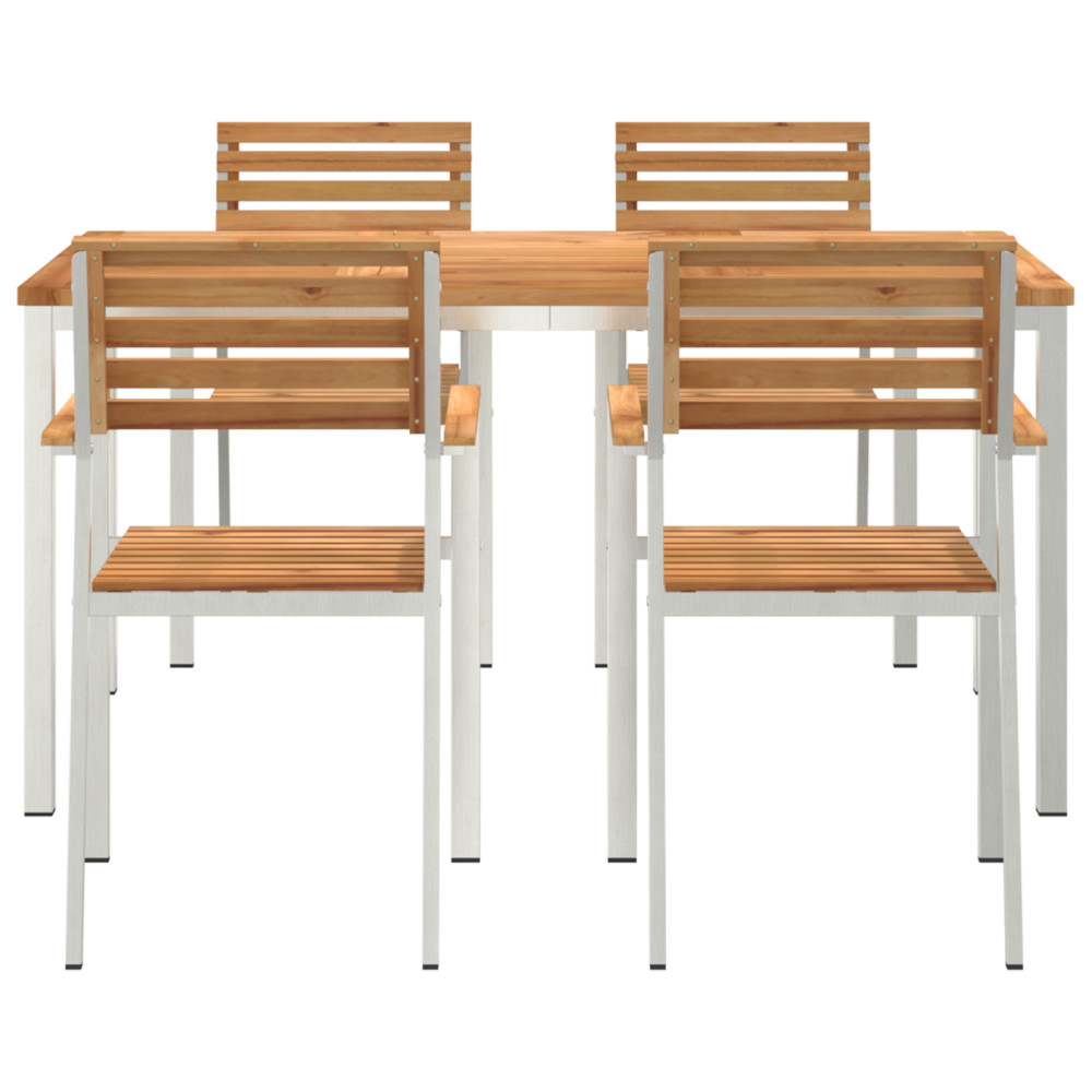 Produktbild för Trädgårdsmöbelset 5 pcs Massivt teakträ och rostfritt stål