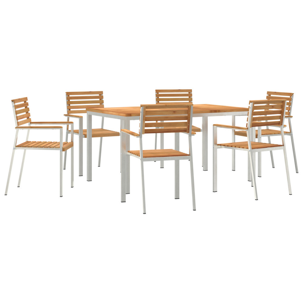 Produktbild för Trädgårdsmöbelset 7 pcs Massivt teakträ och rostfritt stål